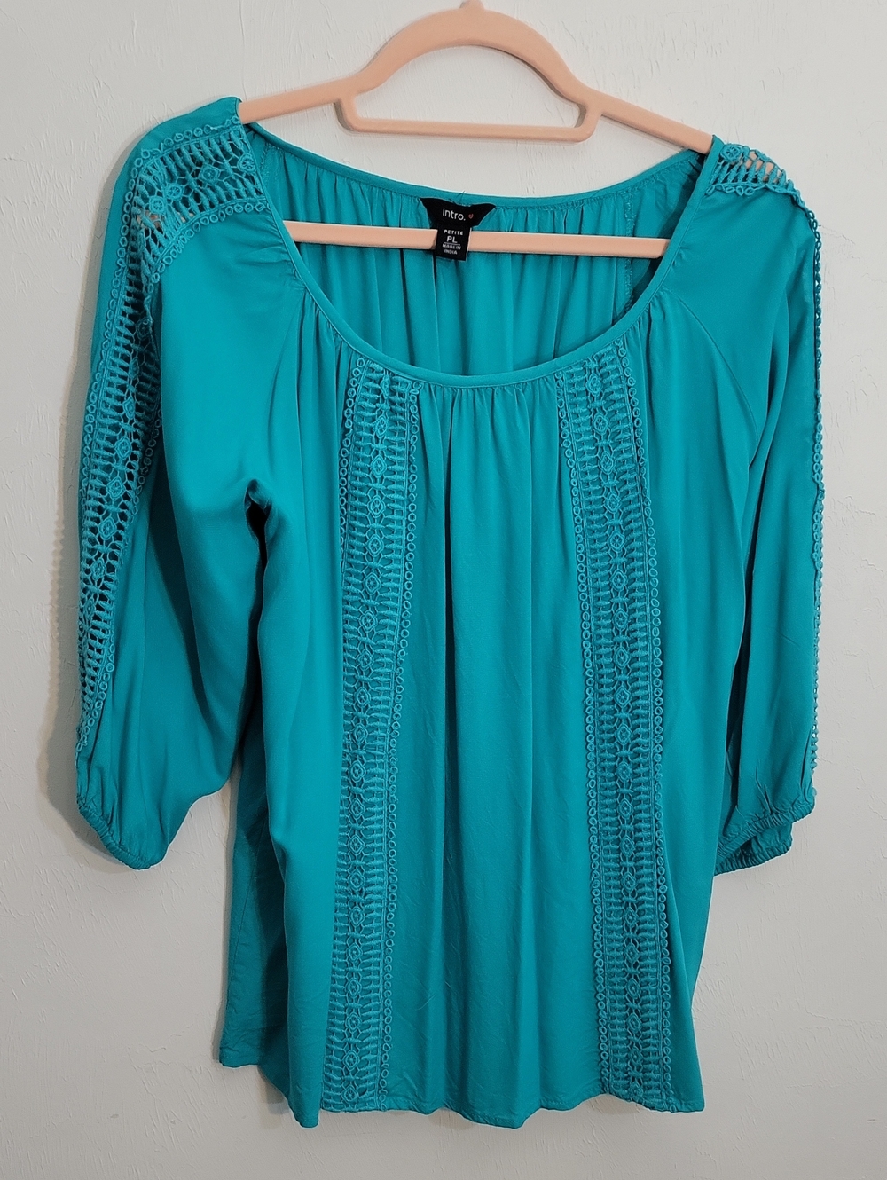 intro. Teal Crochet-Trim Peasant Tunic